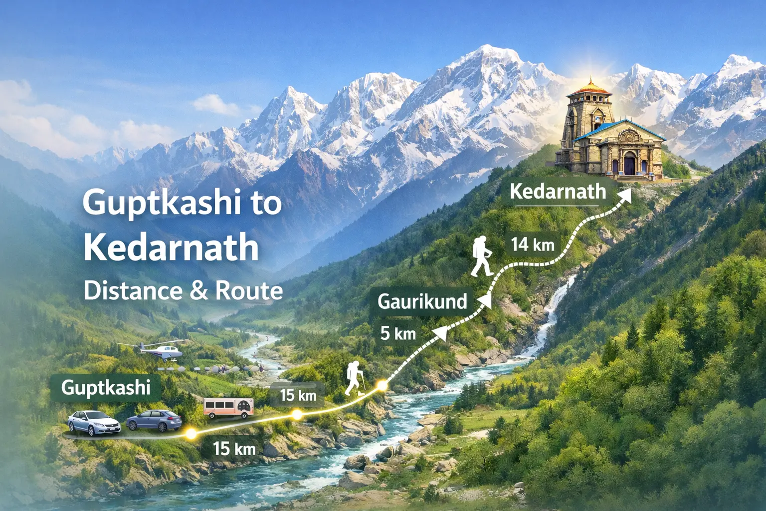Guptkashi to Kedarnath Distance & Route by Car, Bus, Helicopter with Budget Plan