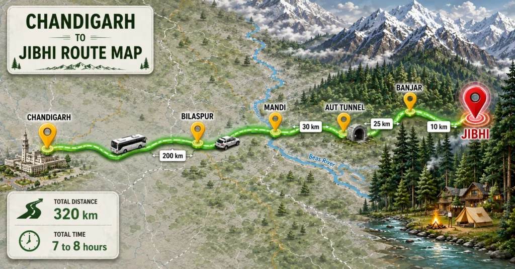 Chandigarh to Jibhi Route Map